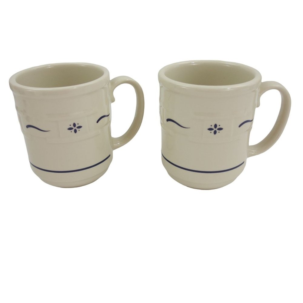 Longaberger Woven Traditions Classic Blue Set of 2โ Coffee Cup Mugs 12 Oz